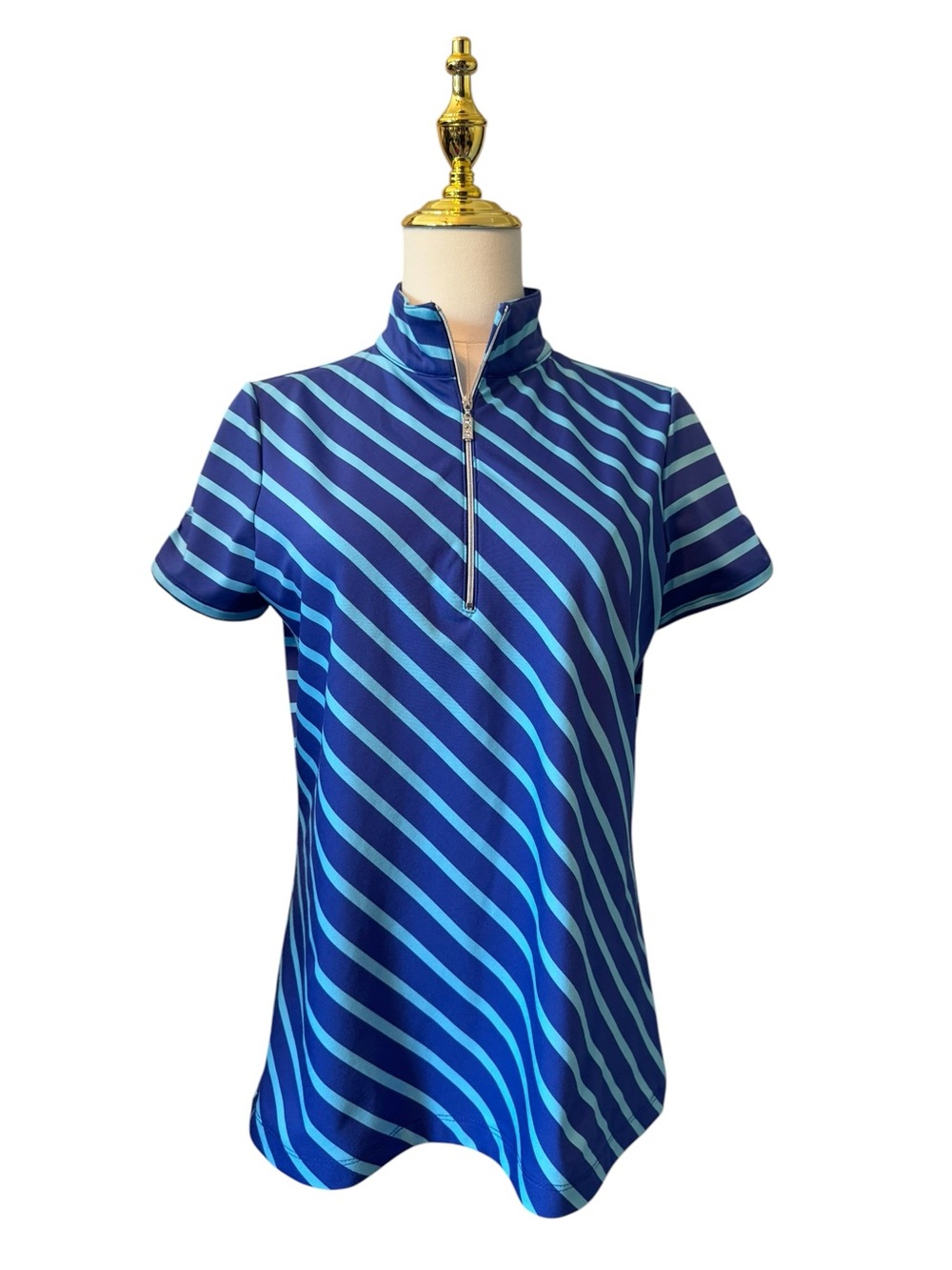 Chico’s Golf Zenergy Blue Diagonal Stripe Zip Mock Neck Quarter Zip Top 0 4 S